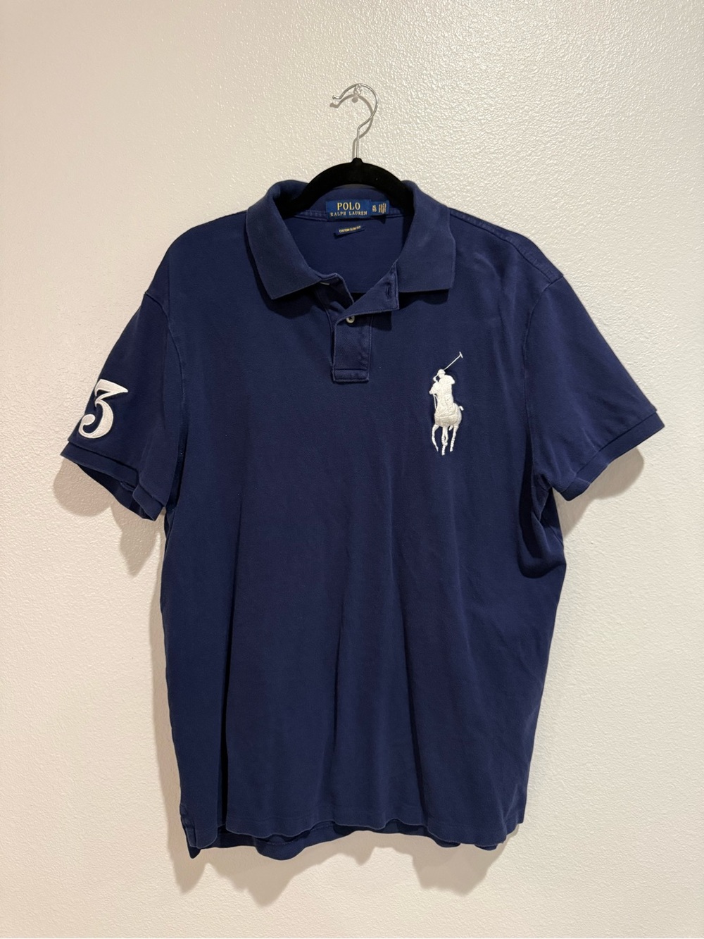 Ralph Lauren Polo Shirt in Navy with White Pony & Sleeve Number